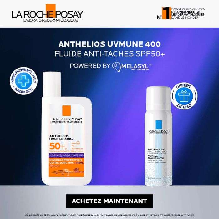 LA ROCHE POSAY OFFRE ANTHELIOS UVMUNE 400 FLUIDE ANTI TACHES SPF50+ 50 ML + EAU THERMALE 50 ML OFFERT