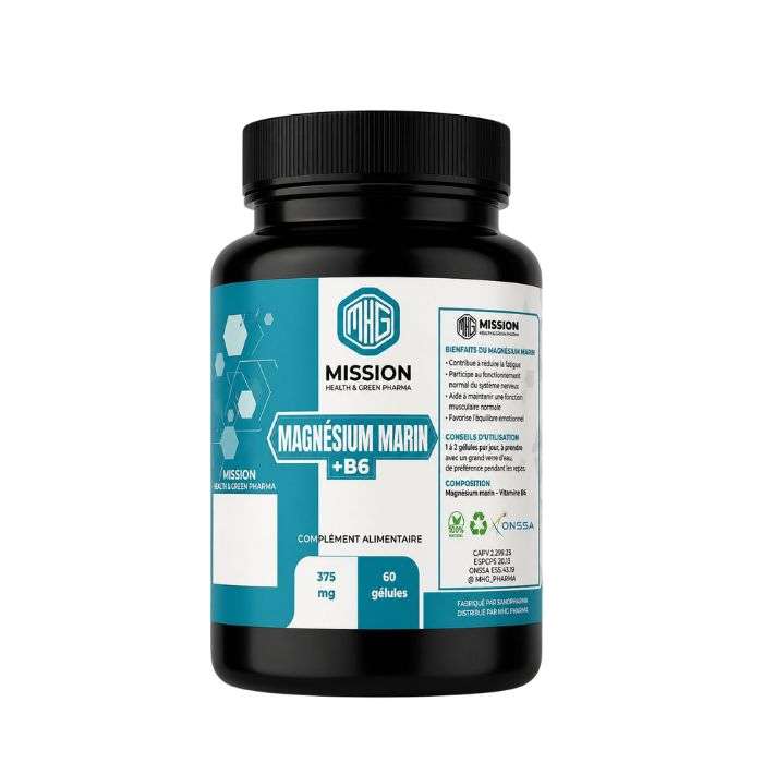 MISSION HEALTH AND GREEN PHARMA MAGNESIUM MARIN + B6 60 GELULES 375 MG