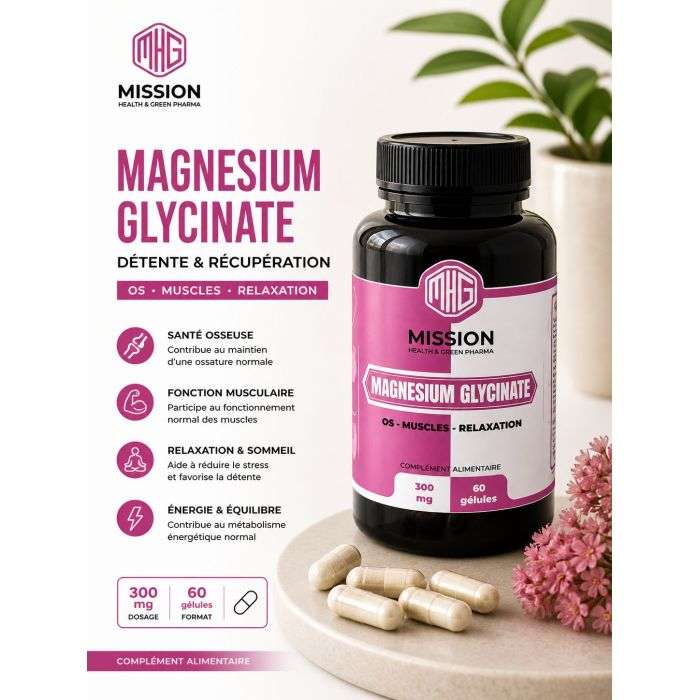 MISSION HEALTH AND GREEN PHARMA MAGNESIUM GLYCINATE 60 GELULES 300 MG