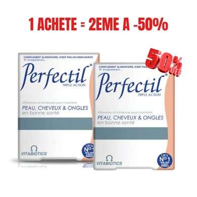 PERFECTIL PACK TRIPLE ACTION PEAU CHEVEUX ET ONGLES 30 COMPRIMES 1 ACHETE 2 EME A -50%
