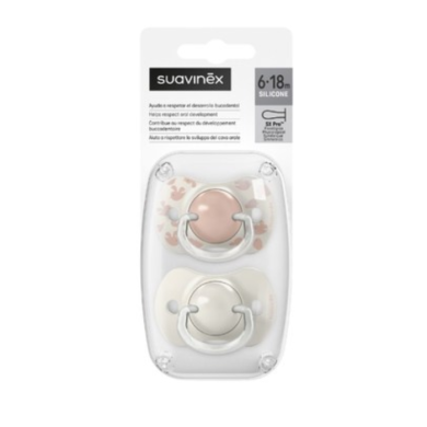 SUAVINEX LOT DE 2 SUCETTES PHYSIOLOGIQUES TETINE SX PRO 6-18M BIRDIES BEIGE ROSE