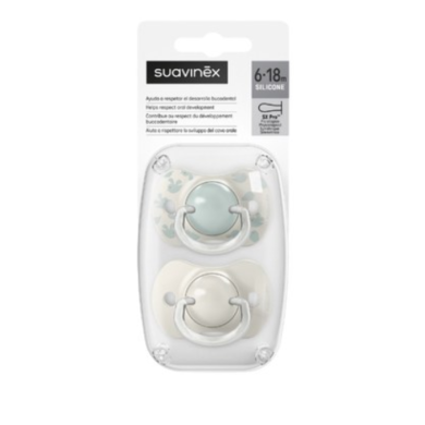 SUAVINEX LOT DE 2 SUCETTES PHYSIOLOGIQUES TETINE SX PRO 6-18M BIRDIES BEIGE BLEU CIEL