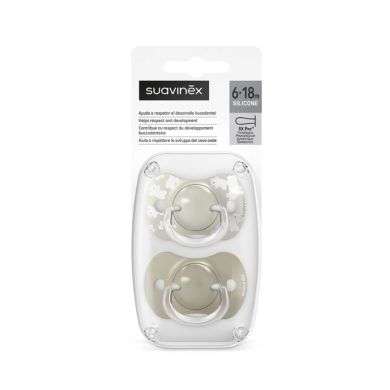 SUAVINEX LOT DE 2 SUCETTES PHYSIOLOGIQUES TETINE SILICONE 6-18M WILD AND FREE BEIGE