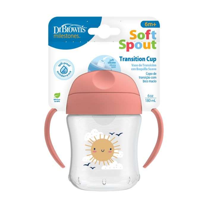 DR BROWN GOBLET TRANSITION AVEC POIGNEES SOFT SPOUT 6 MOIS + 180 ML