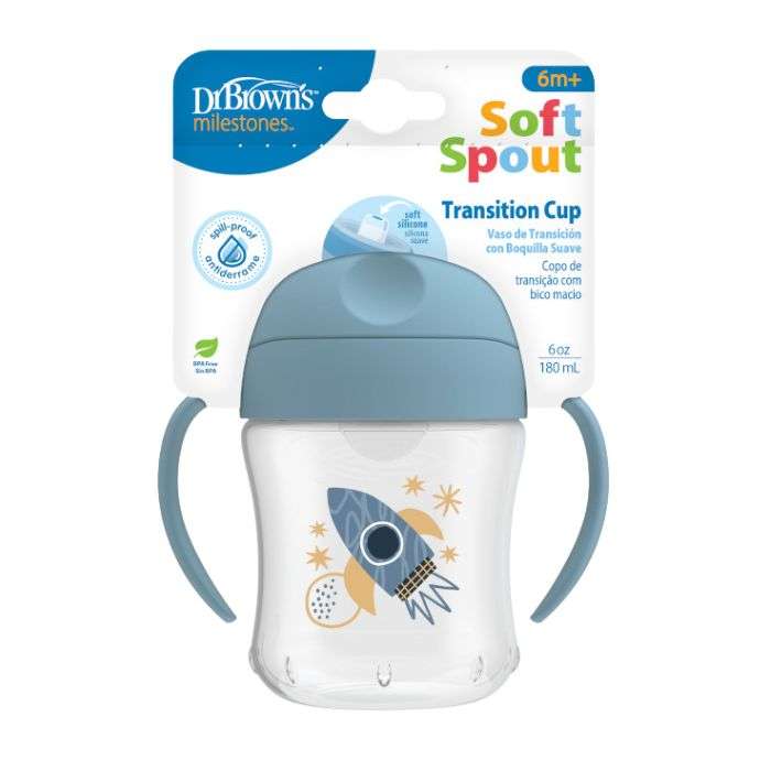 DR BROWN GOBLET TRANSITION AVEC POIGNEES SOFT SPOUT 6 MOIS + 180 ML