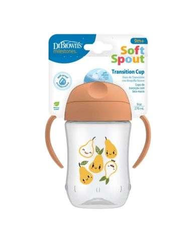 DR BROWNS GOBLET TRANSITION AVEC POIGNEES SOFT SPOUT 6 MOIS + 270 ML