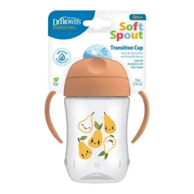 DR BROWN GOBLET TRANSITION AVEC POIGNEES SOFT SPOUT 6 MOIS + 270 ML