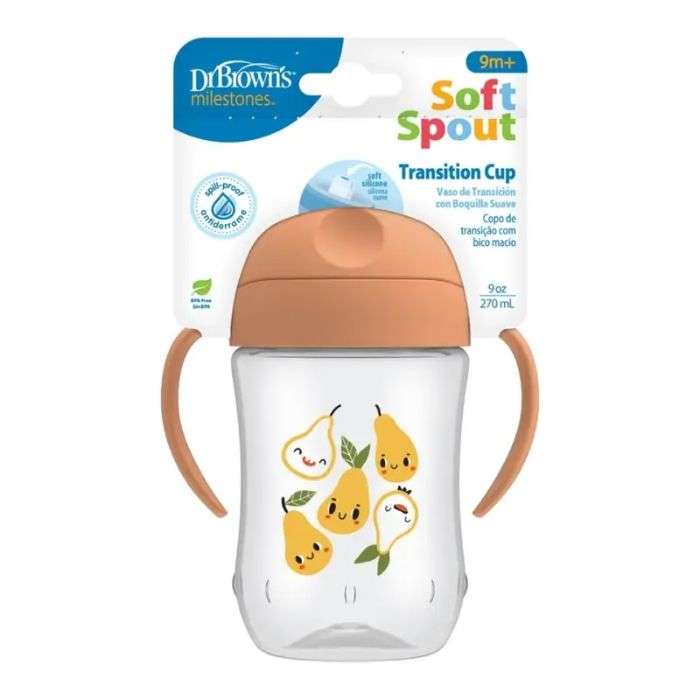 DR BROWN GOBLET TRANSITION AVEC POIGNEES SOFT SPOUT 6 MOIS + 270 ML