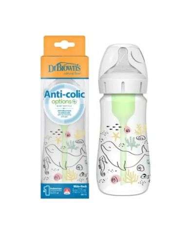 DR BROWNS BIBERON ANTI COLIC OPTION+ WIDE NECK 0 MOIS+ 270 ML BALEINE