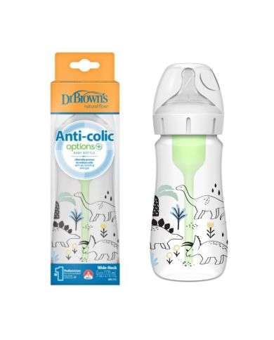 DR BROWNS BIBERON ANTI COLIC OPTION+ WIDE NECK 0 MOIS+ 270 ML DINOSAUR