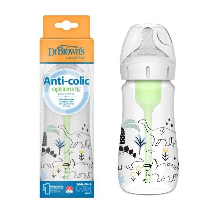 DR BROWN BIBERON ANTI COLIC OPTION+ WIDE NECK 270 ML DINOSAUR