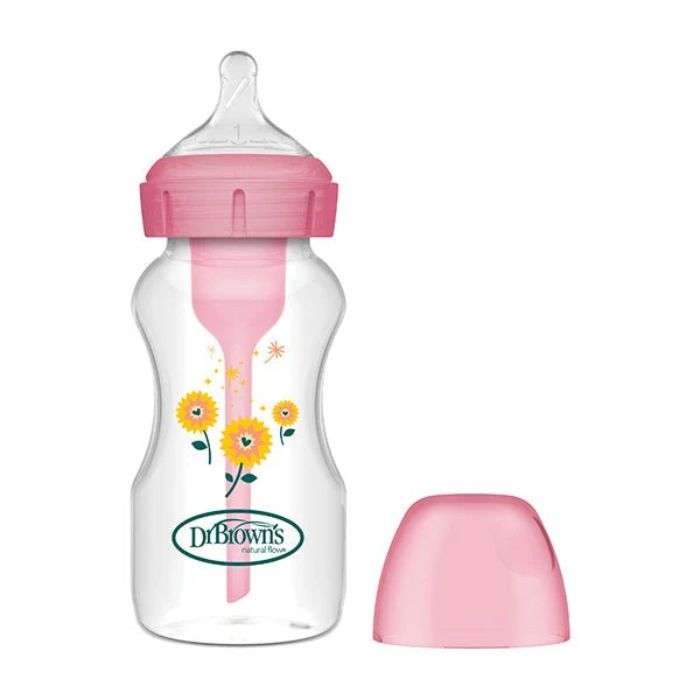 DR BROWN BIBERON ANTI COLIC OPTION+ 0 MOIS+ PINK FLORAL STARBURST 270 ML