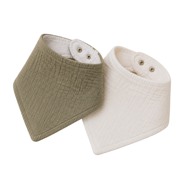 LINETTE PACK DE 2 BAVOIRS BANDANA LINETTE BLANC ET VERT SAUGE