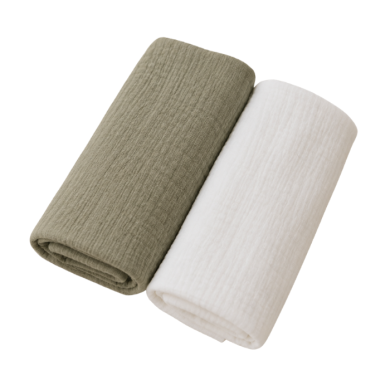 LINETTE PACK DE 2 LANGES LINETTE GAZ DE COTON VERT SAUGE / BLANC
