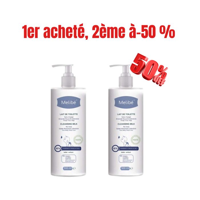 MELIBE OFFRE LAIT DE TOILETTE SANS RINCAGE 500 ML + 2 EME A -50%
