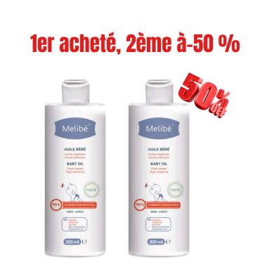 MELIBE OFFRE HUILE BEBE 200 ML + 2 EME A - 50%