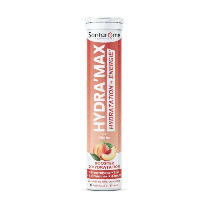 SANTAROME HYDRA MAX HYDRATATION + ENERGIE GOUT PECHE 20 PASTILLES EFFERVESCENTES