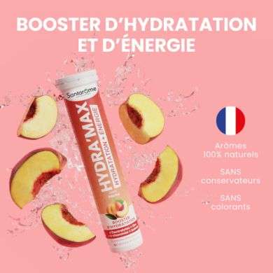 SANTAROME HYDRA MAX HYDRATATION + ENERGIE GOUT PECHE 20 PASTILLES EFFERVESCENTES