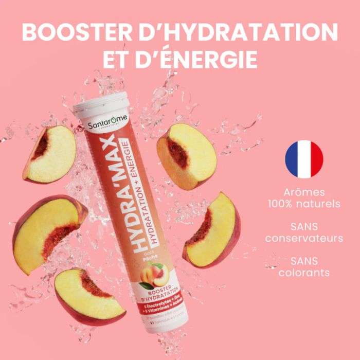SANTAROME HYDRA MAX HYDRATATION + ENERGIE GOUT PECHE 20 PASTILLES EFFERVESCENTES