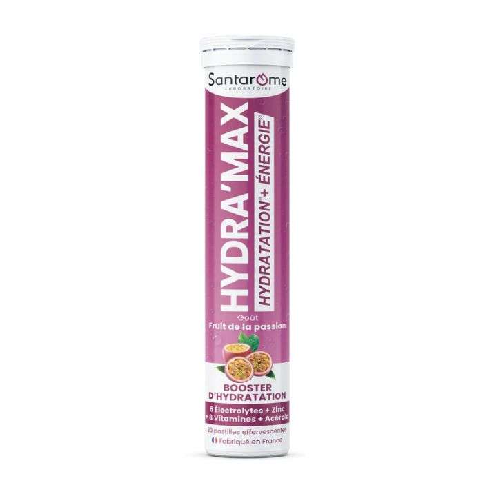 SANTAROME HYDRA MAX HYDRATATION + ENERGIE GOUT FRUIT DE PASSION 20 PASTILLES EFFERVESCENTES