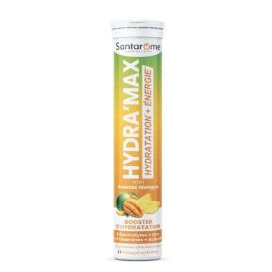 SANTAROME HYDRA MAX HYDRATATION + ENERGIE GOUT ANANAS MANGUE 20 PASTILLES EFFERVESCENTES