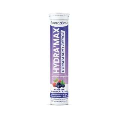 SANTAROME HYDRA MAX HYDRATATION + ENERGIE GOUT FRAMBOISE MYRTILLE 20 PASTILLES EFFERVESCENTES