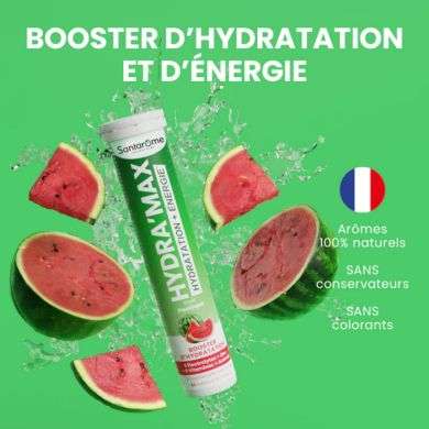 SANTAROME HYDRA MAX HYDRATATION + ENERGIE GOUT PASTEQUE 20 PASTILLES EFFERVESCENTES