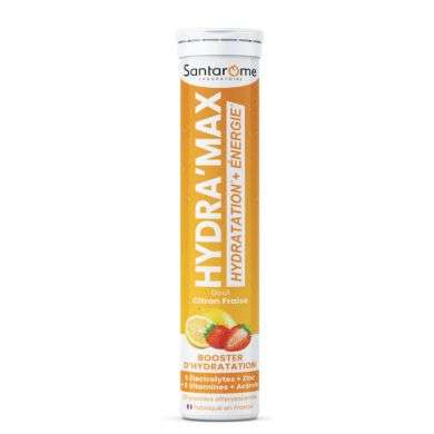 SANTAROME HYDRA MAX HYDRATATION + ENERGIE GOUT CITRON FRAISE 20 PASTILLES EFFERVESCENTES