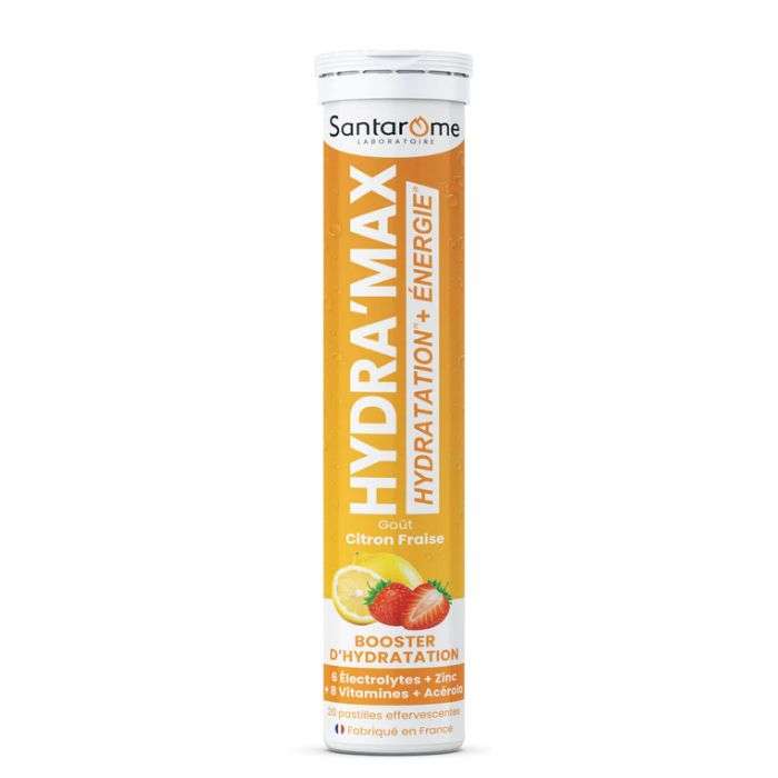 SANTAROME HYDRA MAX HYDRATATION + ENERGIE GOUT CITRON FRAISE 20 PASTILLES EFFERVESCENTES
