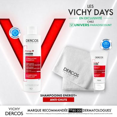 VICHY DERCOS OFFRE SHAMPOOING TECHNIQUE ENERGY 200ML + UN FORMAT VOYAGE ET UNE SERVIETTE DERCOS OFFERTS