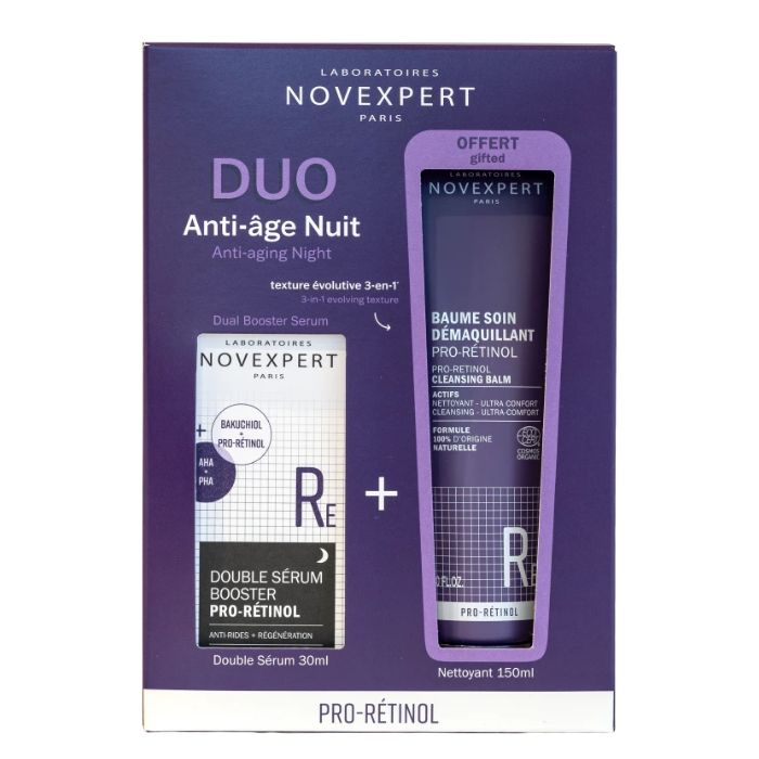 NOVEXPERT COFFRET DOUBLE SERUM BOOSTER PRO RETINOL 30ML + BAUME DEMAQUILLANT 150ML OFFERT