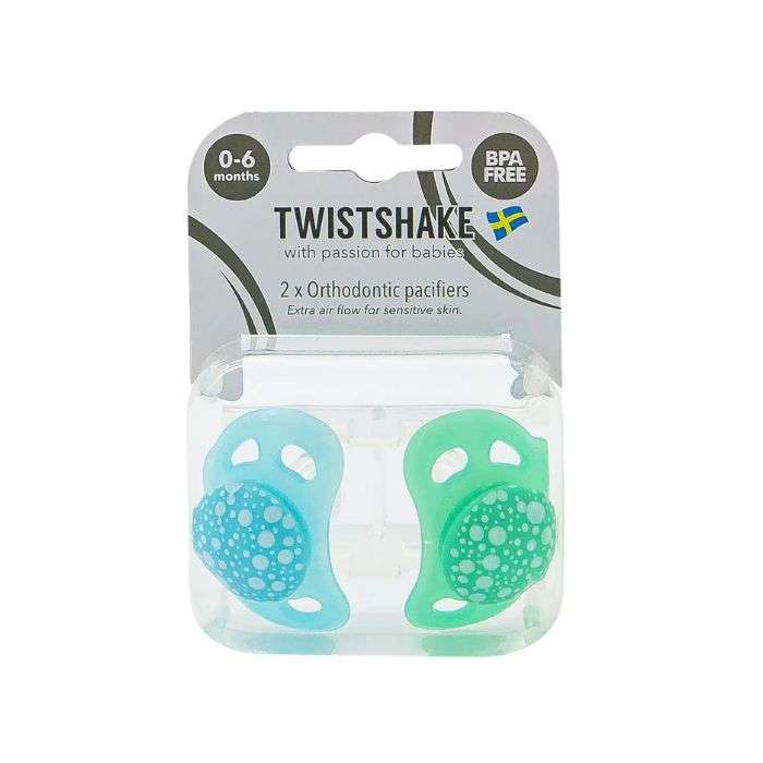 TWISTSHAKE SUCETTES ORTHODONTIQUE LOT DE 2 0-6 MOIS BPA FREE BLEU ET VERT