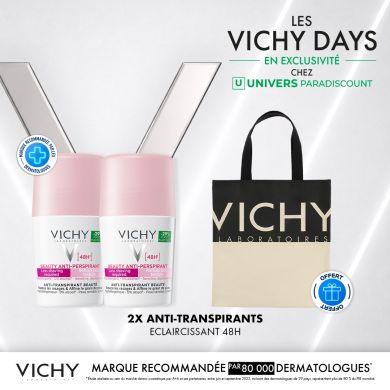 VICHY OFFRE A L ACHAT DE 2 DEODORANT ANTI TRANSPIRANT 48H ESPACE LES RASAGES + UN TOTE BAG OFFERT