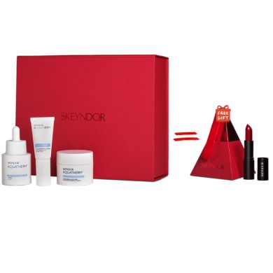 SKEYNDOR COFFRET DE NOEL AQUATHERM HYDRATATION ET CONFORT POUR LES PEAUX SENSIBLES + ROUGE A LEVRE OFFERT