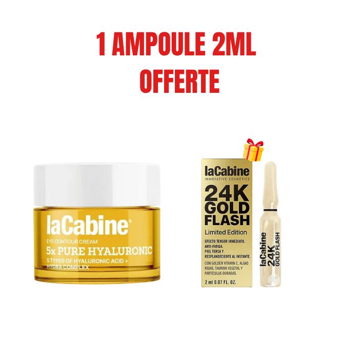 LA CABINE OFFRE 5X PURE HYALURONIC CREME CONTOUR YEUX 15 ML + AMPOULE 24K GOLD 2ML OFFERTE