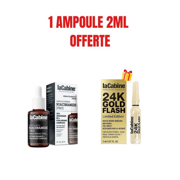 LA CABINE OFFRE NIACINAMIDE PRO 20% AMPOULE EN SERUM 10 ML + AMPOULE 24K GOLD FLASH OFFERTE