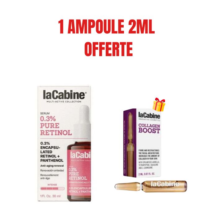 LA CABINE OFFRE SERUM 0.3 PURE RETINOL 30ML + AMPOULE COLLAGEN BOOST 2ML OFFERTE