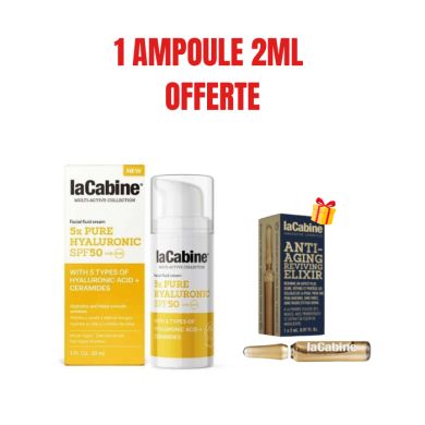 LA CABINE OFFRE 5X PURE HYALURONIC SPF 50 30ML + AMPOULE ANTI AGE 2ML OFFERTE