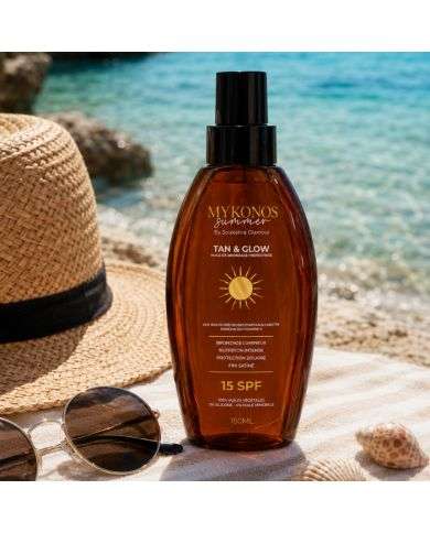 MYKONOS SUMMER TAN AND GLOW HUILE DE BRONZAGE PROTECTRICE 15 SPF 150ML