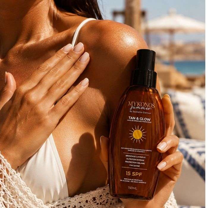 MYKONOS SUMMER TAN AND GLOW HUILE DE BRONZAGE PROTECTRICE 15 SPF 150ML