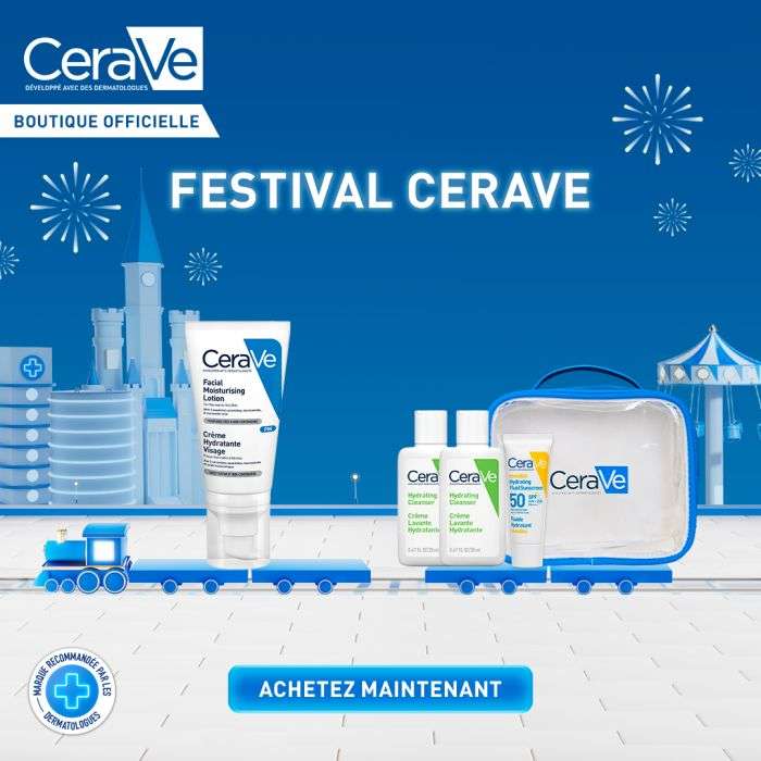 CERAVE CREME HYDRATANTE VISAGE PM 52 ML + X2 GEL MOUSSANT ET FLUIDE INVISIBLE FORMAT VOYAGE + TOUSSE