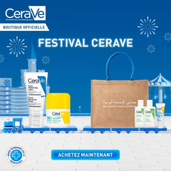 CERAVE OFFRE DUO CREME HYDRATANTE ET ECRAN SOLAIRE SPF 50 FLUIDE INVISIBLE HYDRANTANT + UN TOTE BAG ET 3 FORMATS VOYAGE OFFERTS