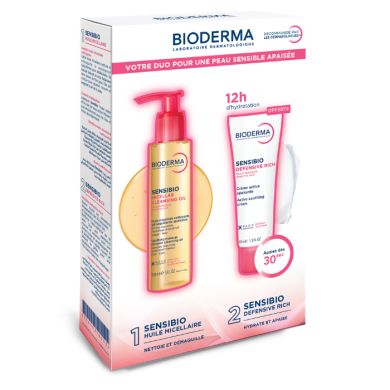 BIODERMA SENSIBIO HUILE NETTOYANTE DEMAQUILLANTE 150 ML + SENSIBIO DEFENSIVE RICH CREME ACTIVE APAISANTE 40 ML OFFERTE