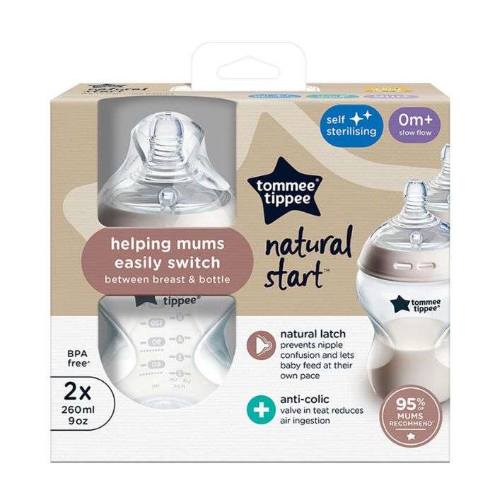 TOMMEE TIPPEE NAURAL START PACK DE 2 BIBERON ANTI COLIC 0M+ DEBIT LENT 260 ML
