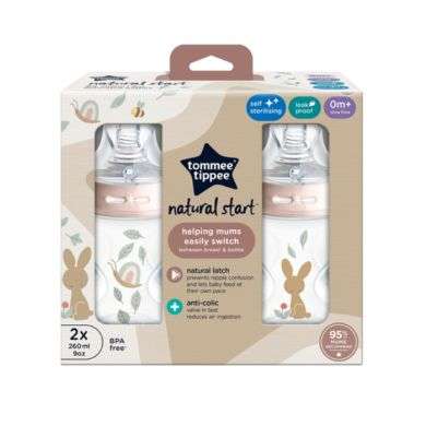 TOMMEE TIPPEE NAURAL START PACK DE 2 BIBERON ANTI COLIC 0M+ DEBIT LENT 260 ML ROSE