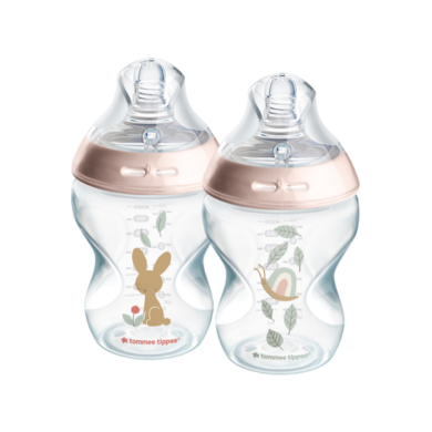 TOMMEE TIPPEE NATURAL START PACK DE 2 BIBERON ANTI COLIC 0 MOIS+ DEBIT LENT 260 ML ROSE