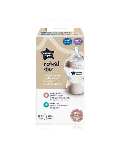 TOMMEE TIPPEE NATURAL START BIBERON 0 MOIS+ 260 ML DEBIT LENT BLANC