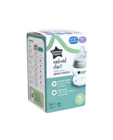 TOMMEE TIPPEE NATURAL START MEDICAL GRADE GLASS BOTTLE 0 MOIS+ DEBIT LENT 150 ML