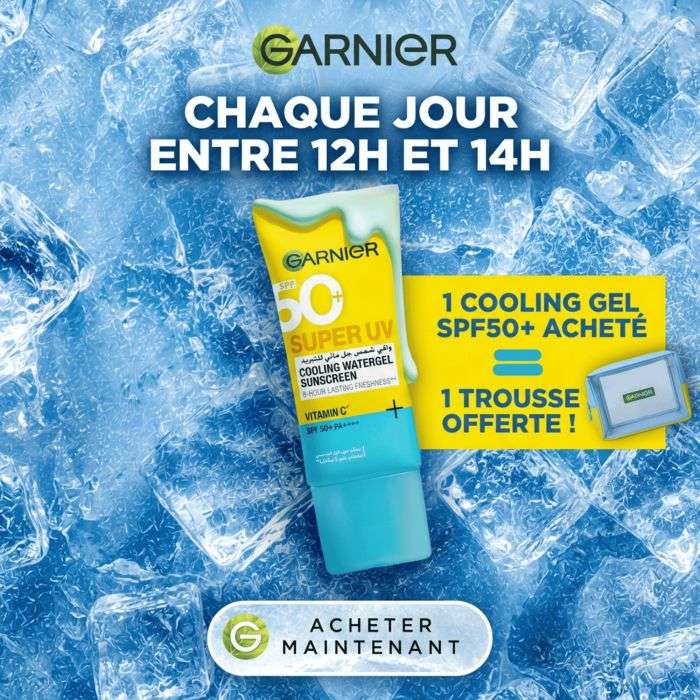 GARNIER OFFRE SPF 50 + SUPER UV COOLING WATERGEL SUNSCREEN VITAMINEC 60 ML + TROUSSE OFFERTE