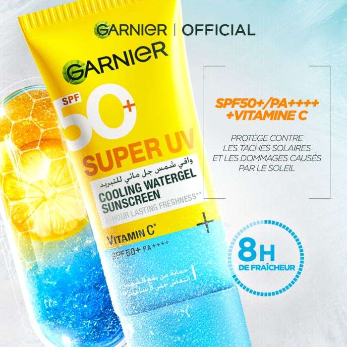 GARNIER OFFRE SPF 50 + SUPER UV COOLING WATERGEL SUNSCREEN VITAMINEC 60 ML + TROUSSE OFFERTE